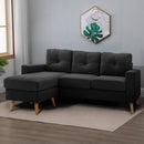 Divano 3 Posti ad Angolo 193x136x85 cm con Penisola Reversibile in Tessuto Effetto Lino Nero  