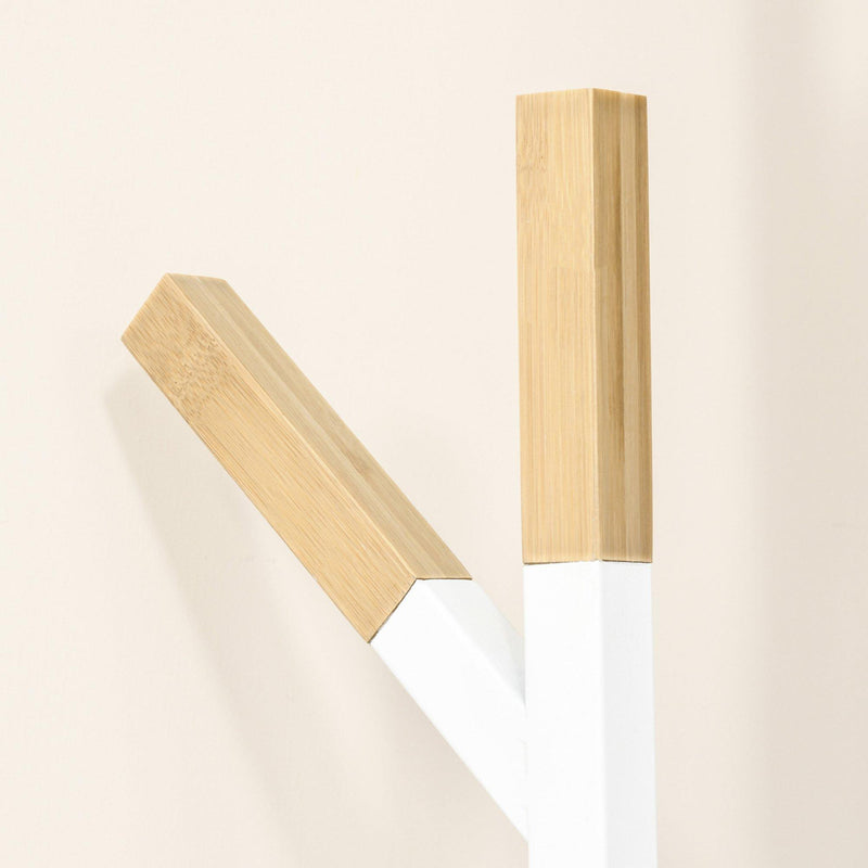 Appendiabiti da Terra 34x30x183 cm in Metallo Bianco e Bambù