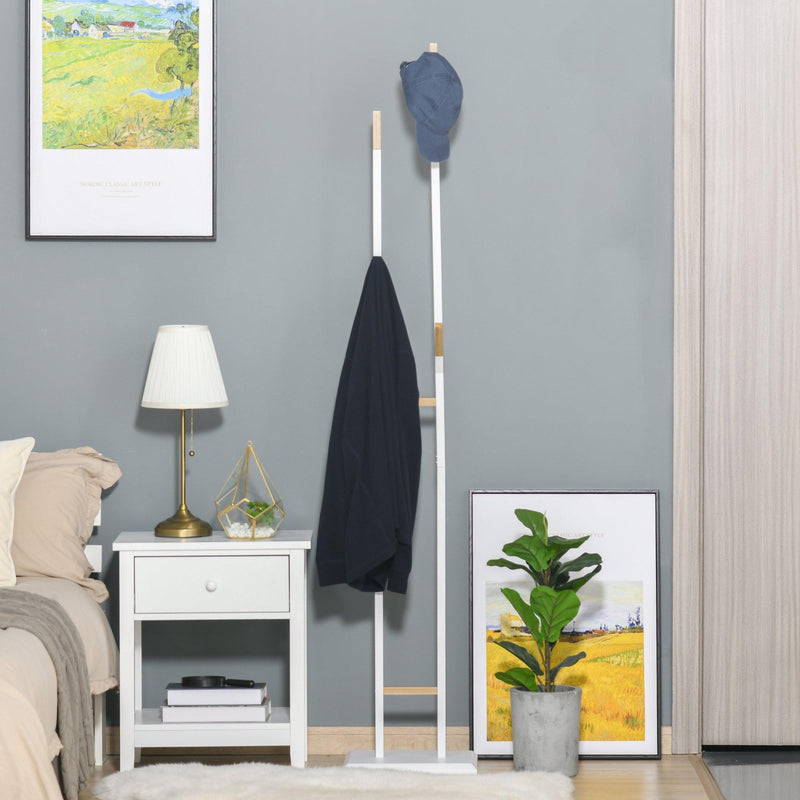 Appendiabiti da Terra 34x30x183 cm in Metallo Bianco e Bambù