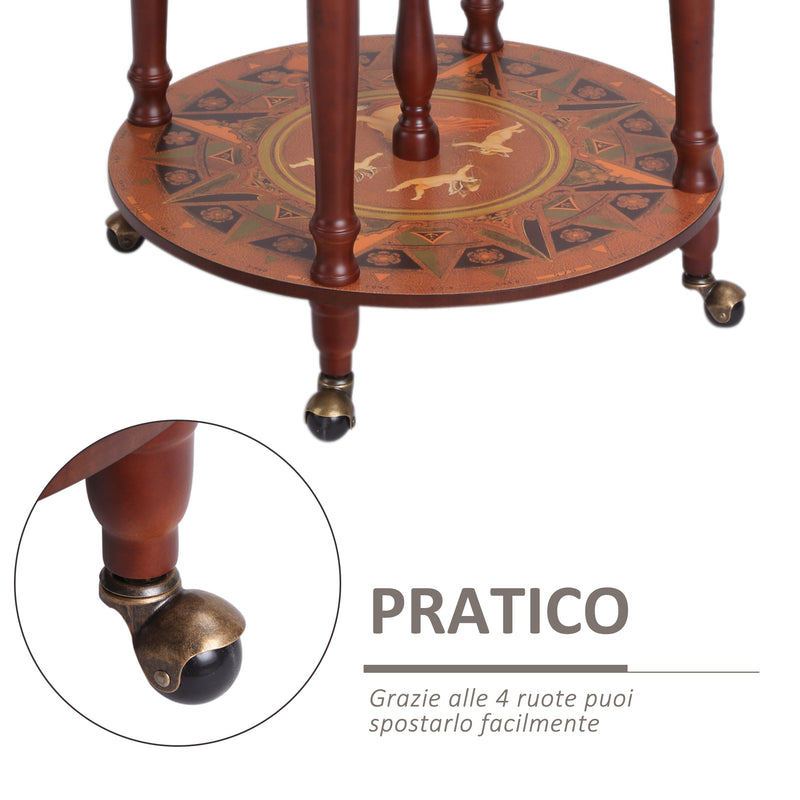 Portabottiglie Bar a Forma di Mappamondo Ø61x93 cm in Legno con Ruote