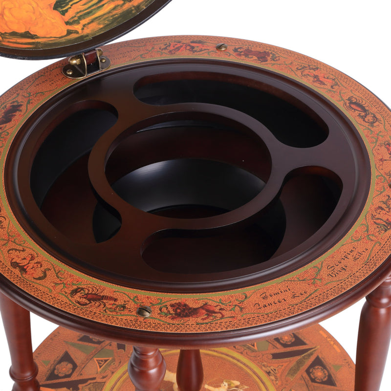 Portabottiglie Bar a Forma di Mappamondo Ø61x93 cm in Legno con Ruote