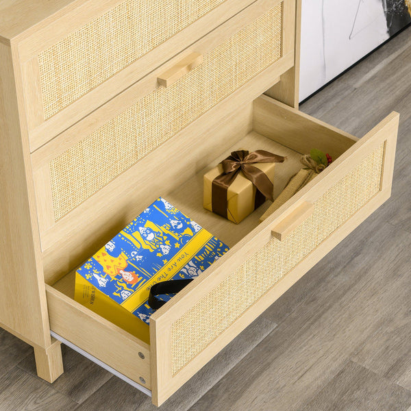 Cassettiera 3 Cassetti 80x40x80 cm in MDF e Rattan Legno Naturale sconto