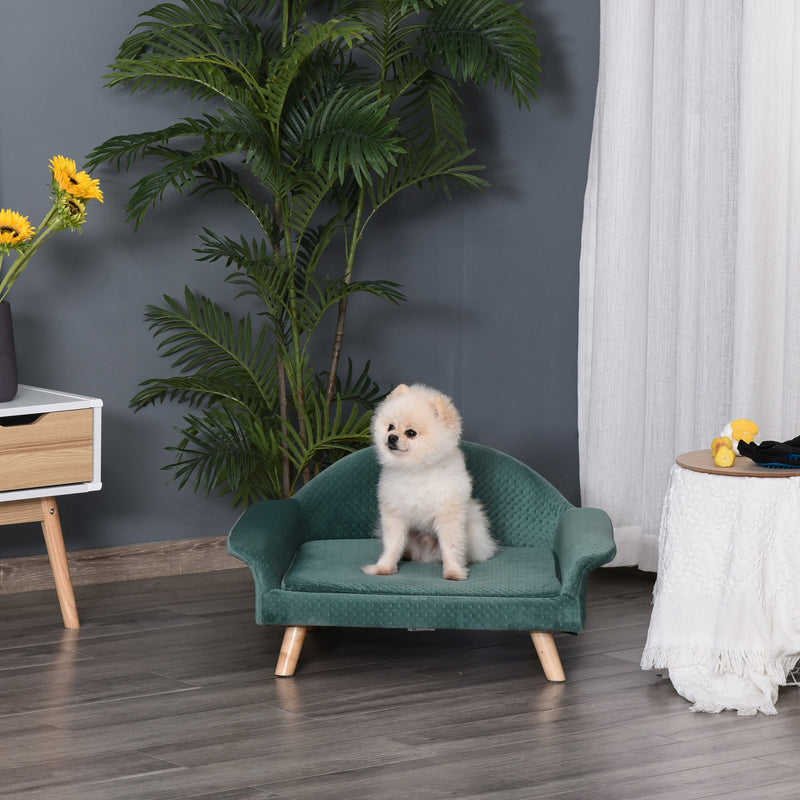 Divano per Cani e Gatti Imbottito 73x58x37 cm in Velluto Verde Chiaro