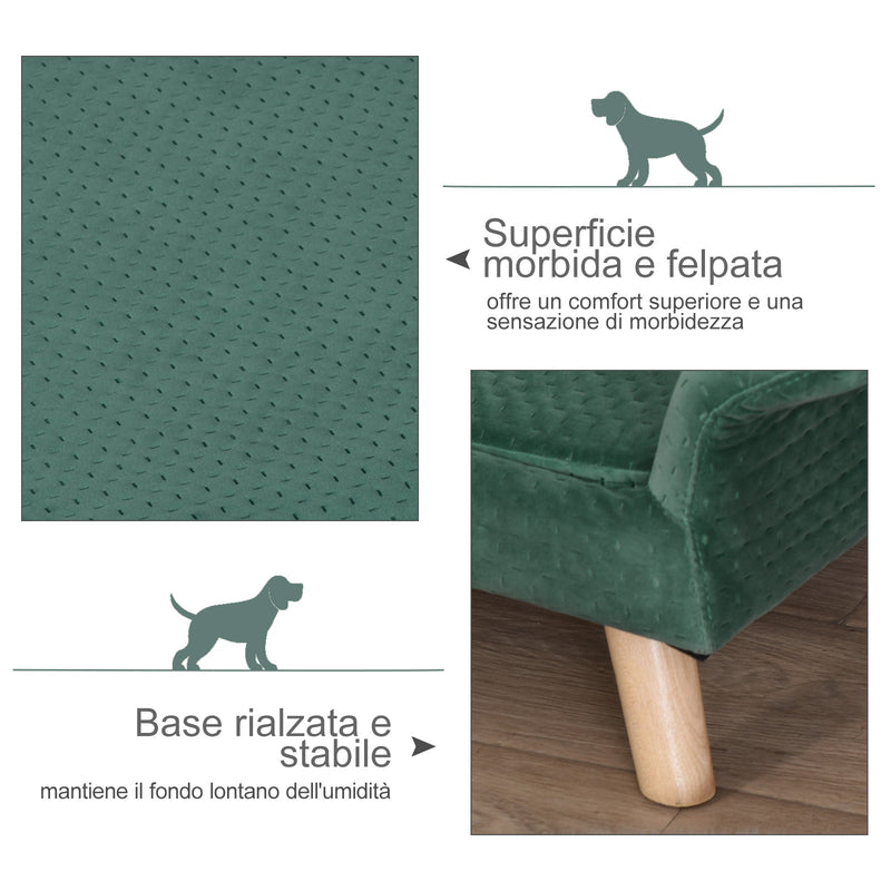 Divano per Cani e Gatti Imbottito 73x58x37 cm in Velluto Verde Chiaro