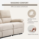 Divano 3 Posti Reclinabile Manuale 187x92x97 cm in Tessuto Beige