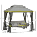 Dondolo Letto 3 Posti con Gazebo da Giardino 256x172x248 cm con Zanzariera e Cuscini Grigio