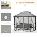Dondolo Letto 3 Posti con Gazebo da Giardino 256x172x248 cm con Zanzariera e Cuscini Grigio