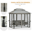 Dondolo Letto 3 Posti con Gazebo da Giardino 256x172x248 cm con Zanzariera e Cuscini Grigio