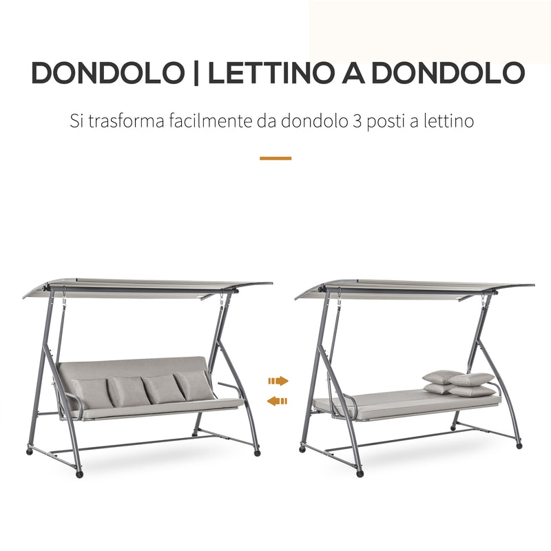 Dondolo 3 Posti da Giardino 218x120x168 cm in Acciaio Marrone
