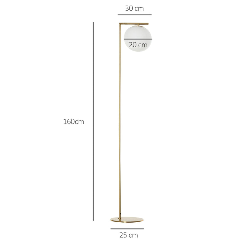 Lampada da Terra con Paralume 30x26x160 cm E27 in Metallo e Vetro Oro e Bianco