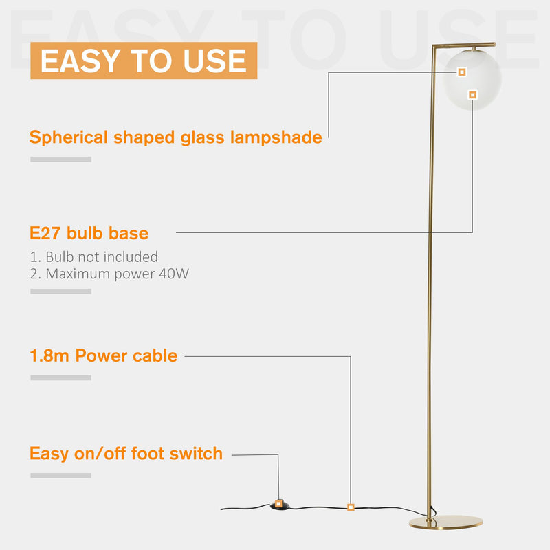 Lampada da Terra con Paralume 30x26x160 cm E27 in Metallo e Vetro Oro e Bianco