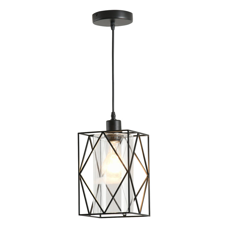 Lampadario Stile Geometrico 16x16x120 cm E27 in Metallo Nero