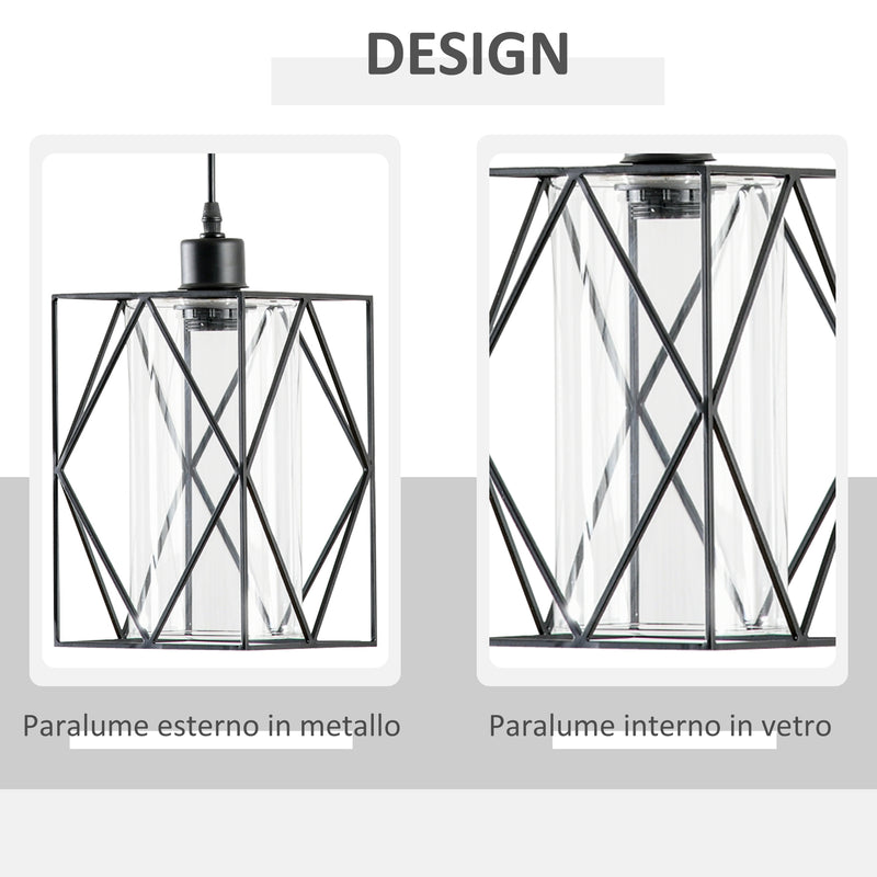 Lampadario Stile Geometrico 16x16x120 cm E27 in Metallo Nero