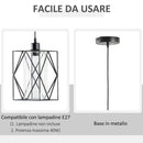 Lampadario Stile Geometrico 16x16x120 cm E27 in Metallo Nero