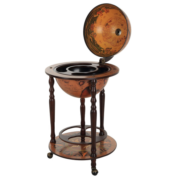 Portabottiglie Bar a Forma di Mappamondo Ø47x90 cm in Legno con Ruote acquista
