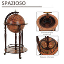 Portabottiglie Bar a Forma di Mappamondo Ø47x90 cm in Legno con Ruote