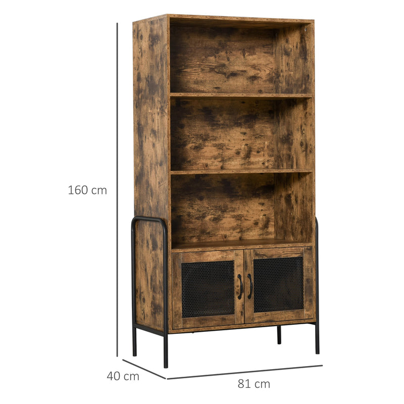 Libreria 3 Ripiani e 2 Ante 81x40x160 cm in Legno e Metallo Marrone e Nero