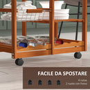 Carrello da Cucina Multiuso in Legno di Pino con 4 Ruote e Cassetti Marrone Chiaro 74x37x75 cm