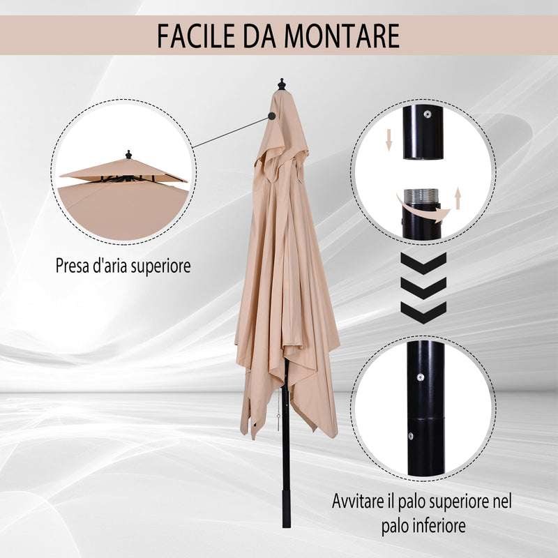 Ombrellone da Giardino 3x3 m Palo Ø48 mm in Metallo e Poliestere Beige e Nero