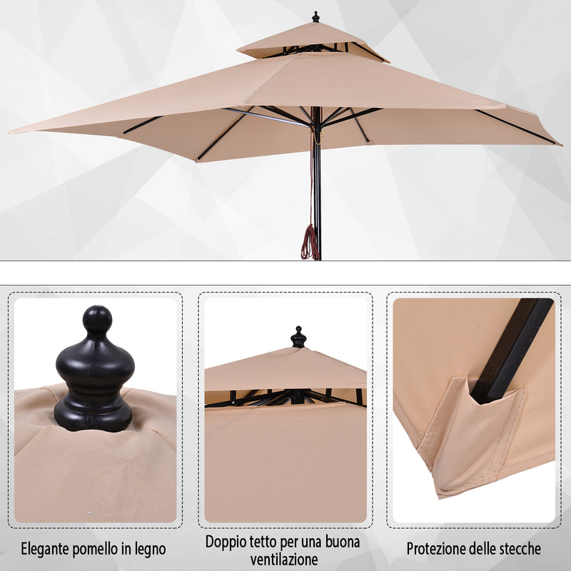 Ombrellone da Giardino 3x3 m Palo Ø48 mm in Metallo e Poliestere Beige e Nero