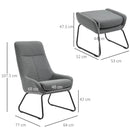 Poltrona con Pouf Poggiapiedi Imbottiti 64x77x107,5 cm in Tessuto Grigio