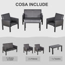 Set Salotto da Giardino Divano 2 Poltrone e Tavolino in Rattan Grigio