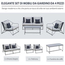 Set Salotto da Giardino Divano 2 Poltrone e Tavolino in Metallo e Textilene Grigio