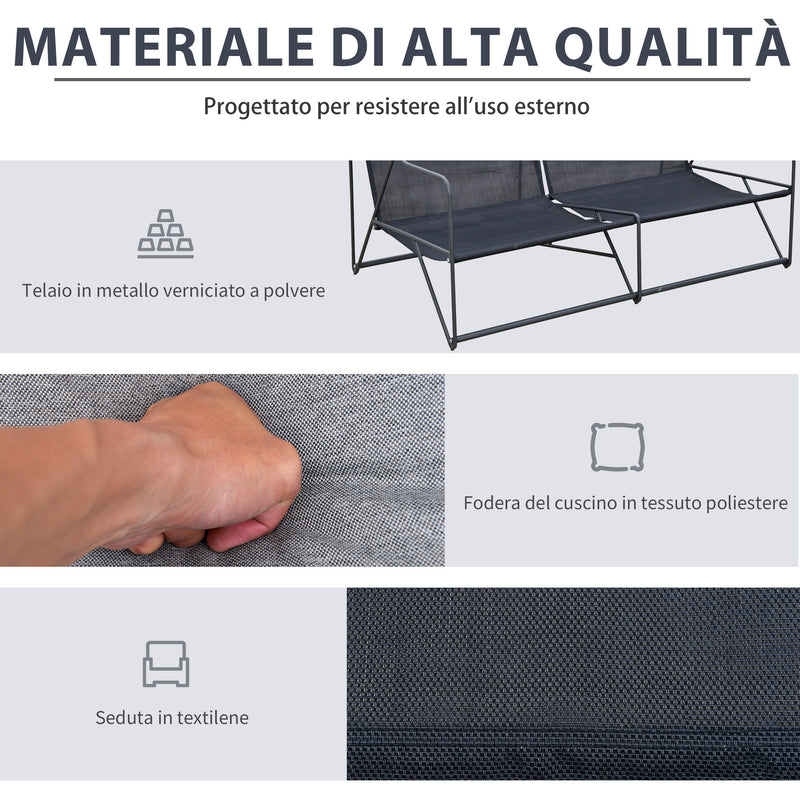 Set Salotto da Giardino Divano 2 Poltrone e Tavolino in Metallo e Textilene Grigio