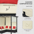 Set Salotto da Giardino Divano Angolare con Pergola Gazebo in Rattan Nero e Beige