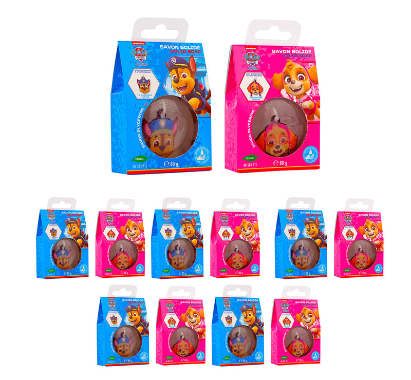Set 12 Saponette per Bambini 80 gr con Sorpresa Portachiavi Interno Paw Patrol