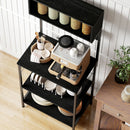 Scaffale da Cucina 60x42x153 cm con Multipresa per Microonde con Ripiani e Ganci Stile Industriale Legno e Acciaio Nero      