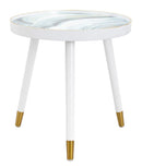 Tavolinetto Bianco Marble Ø50x48 cm MDF e Plastica e Ferro Bianco e Multicolor