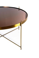 Tavolino da Giardino Ø70x40 cm in Metallo Top in Vetro Ottone Lucido