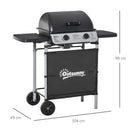 Barbecue a Gas GPL 2 Fuochi 2,8kW in Acciaio con Ruote e Mensole Nero