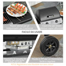 Barbecue a Gas GPL 2 Fuochi 2,8kW in Acciaio con Ruote e Mensole Nero