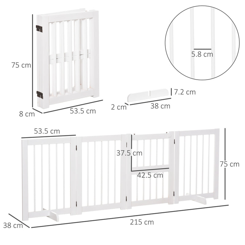 Cancelletto di Sicurezza Pieghevole per Animali Domestici 215x38x75 cm in Legno Bianco