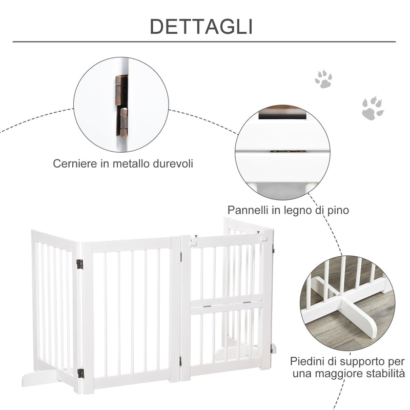 Cancelletto di Sicurezza Pieghevole per Animali Domestici 215x38x75 cm in Legno Bianco
