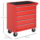 Carrello da Lavoro con 5 Cassetti Porta Utensili 69x33x75 cm in Acciaio Rosso