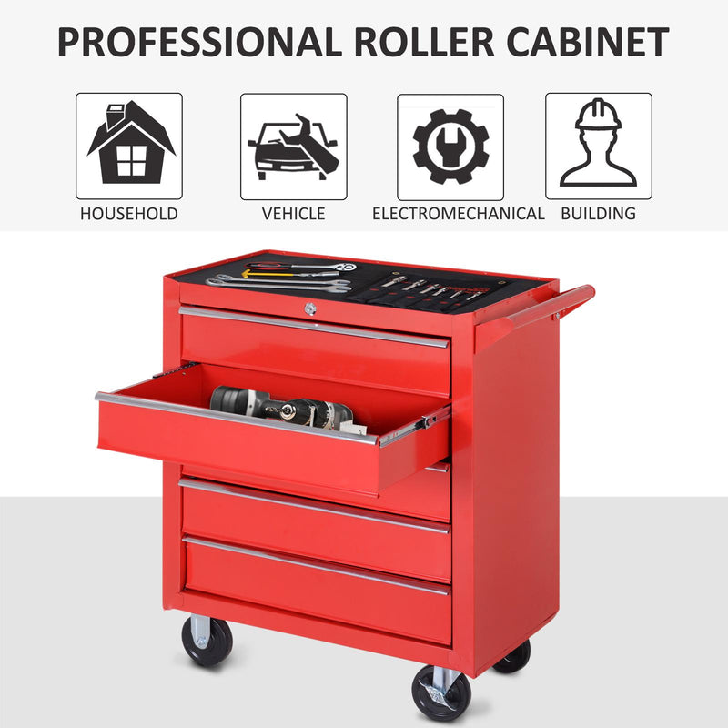 Carrello da Lavoro con 5 Cassetti Porta Utensili 69x33x75 cm in Acciaio Rosso