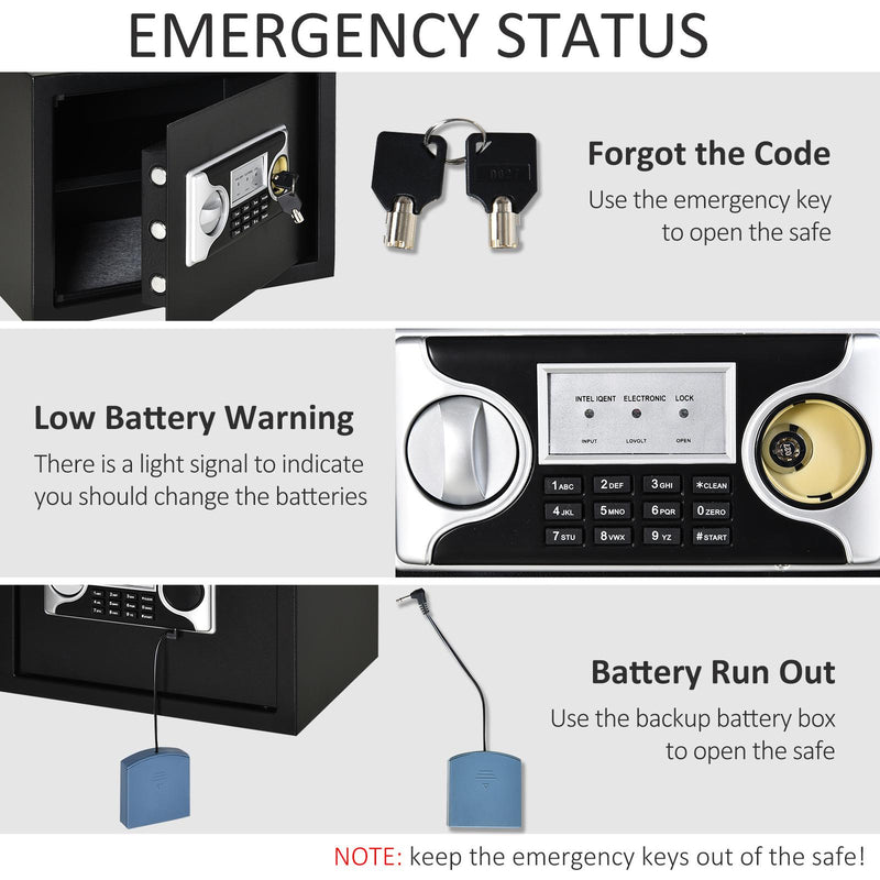 Cassaforte a Mobile Digitale a Batteria 35x30x39,3 cm in Acciaio Nera