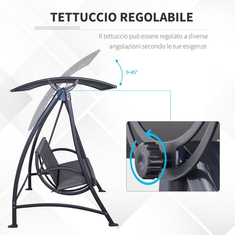 Dondolo 3 Posti da Giardino 189x133x176,5 cn in Metallo e Poliestere Grigio