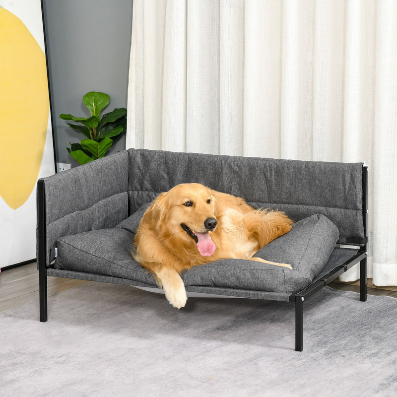 Divano Cuccia per Cani Grandi 93,5x69x48,5 cm in Tessuto Effetto Lino Grigio