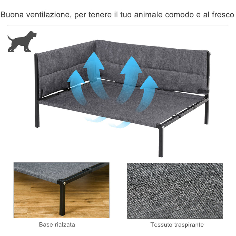 Divano Cuccia per Cani Grandi 93,5x69x48,5 cm in Tessuto Effetto Lino Grigio