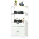 Mobiletto da Bagno con Mensole 2 Ante 1 Cassetto 60x33x122,5 cm in Legno Bianco