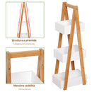 Mobiletto da Bagno 3 Ripiani 21x30x81 cm in MDF Bianco e Bambù