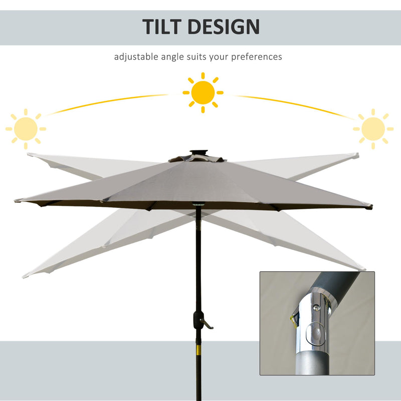Ombrellone da Giardino con Luci LED a Pannello Solare Ø2,66m in Metallo e Poliestere Grigio