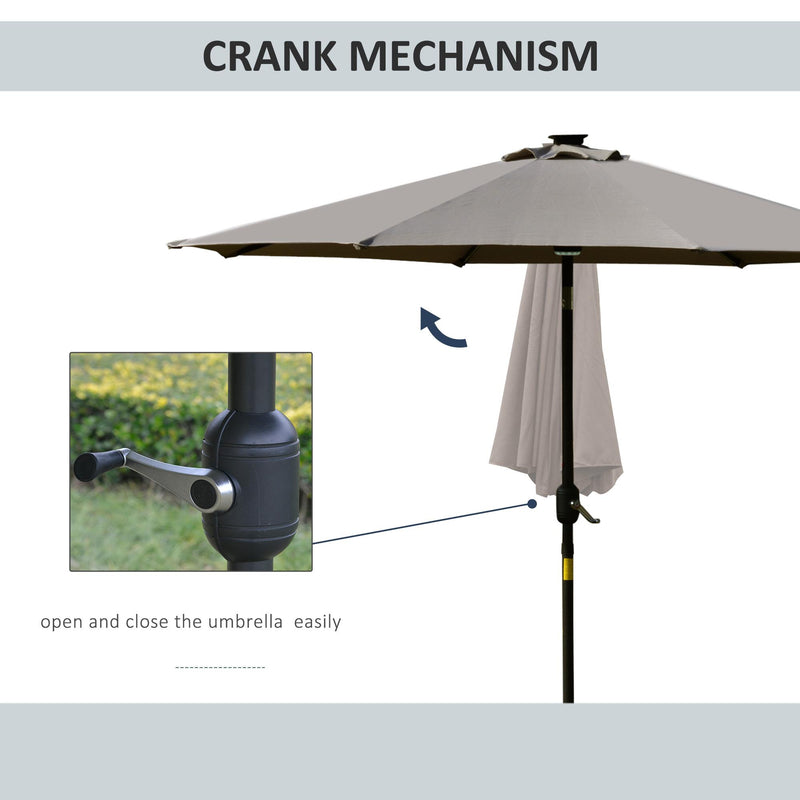 Ombrellone da Giardino con Luci LED a Pannello Solare Ø2,66m in Metallo e Poliestere Grigio