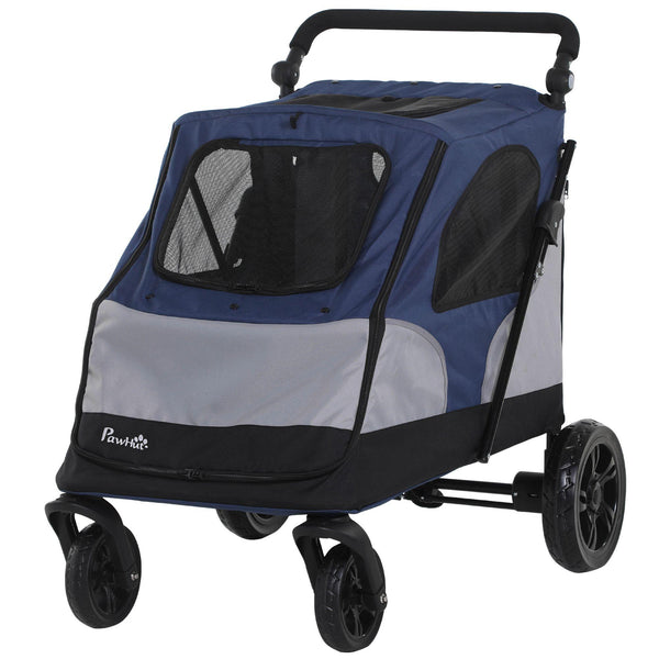 acquista Passeggino per Cani Taglia Piccola Media 104,5x68,5x110 cm in Acciaio e Tessuto Oxford Grigio e Blu