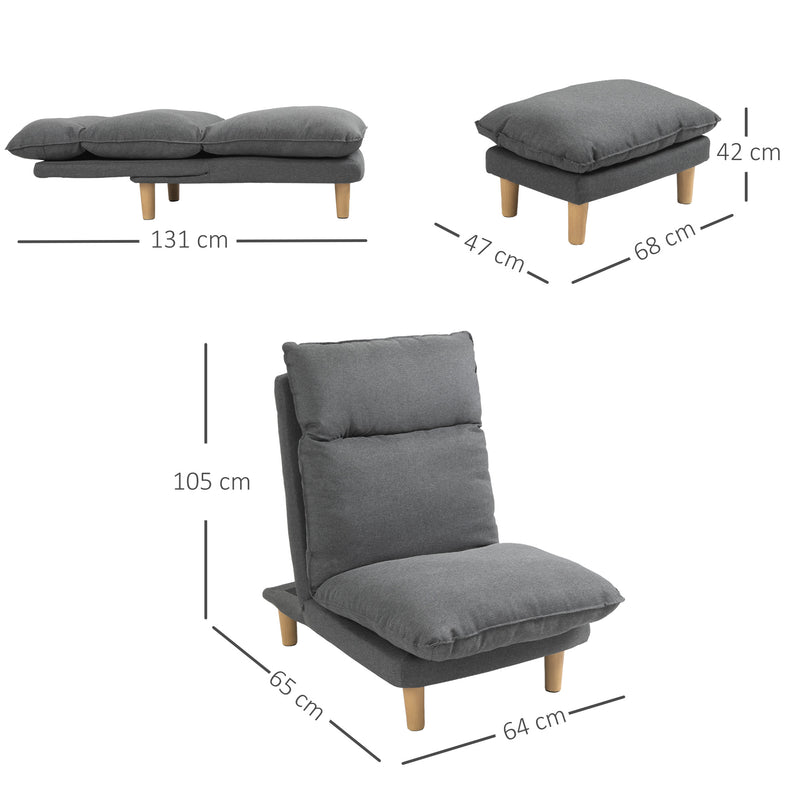 Poltrona Relax Reclinabile con Puof Poggiapiedi in Tessuto Grigio