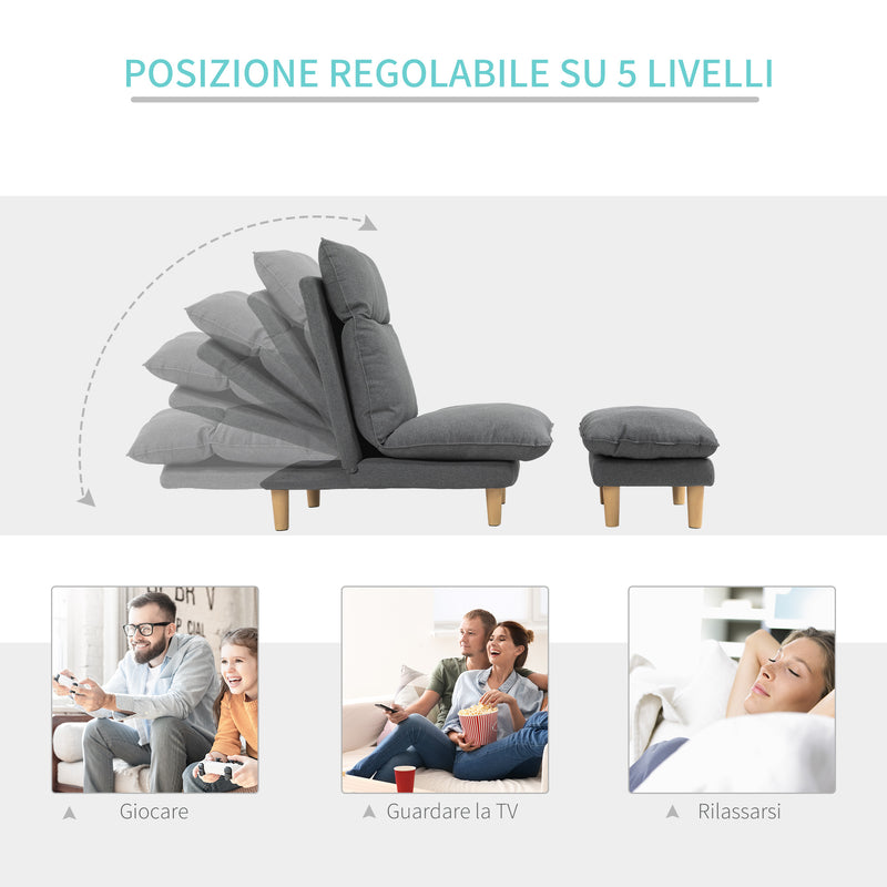 Poltrona Relax Reclinabile con Puof Poggiapiedi in Tessuto Grigio